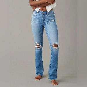 American Eagle Stretch High-Waisted Skinny Kick Jean in Medium Bright Indigo